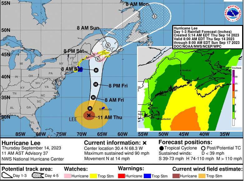 Hurricane lee NHC track and rainfall 