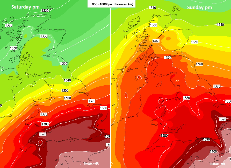 Warm humid air for the UK this weekend , heat