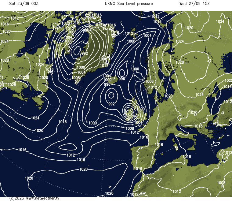 Met Office model showing a deep low pressure on Wednesday