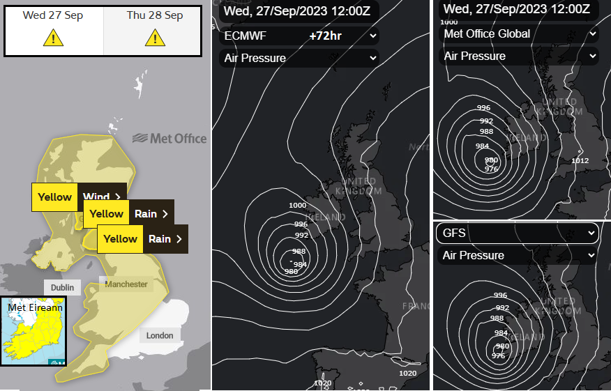 Weather warnigns for Storm Agnes and low centres