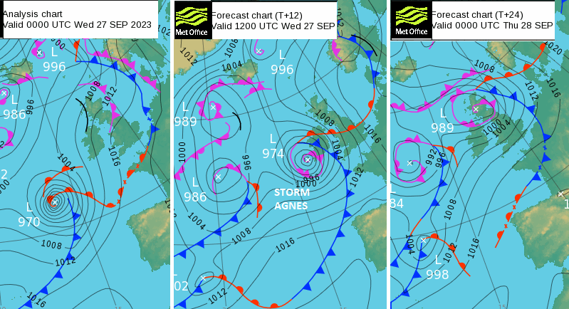 Storm Agnes pressure charts synoptic 