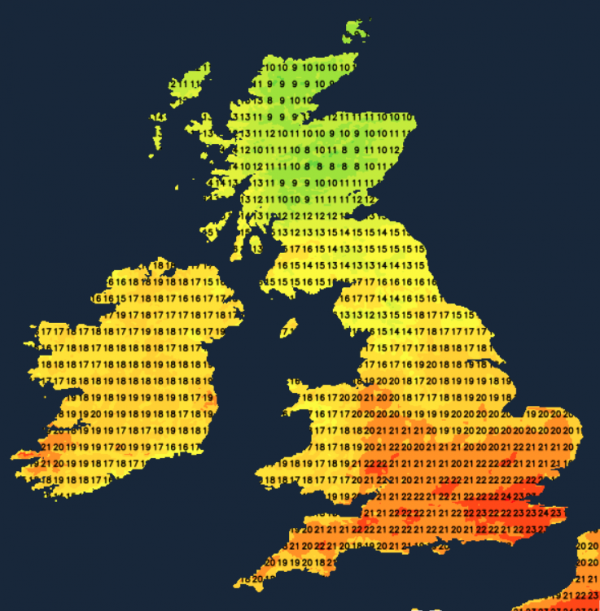 Sunday temperatures