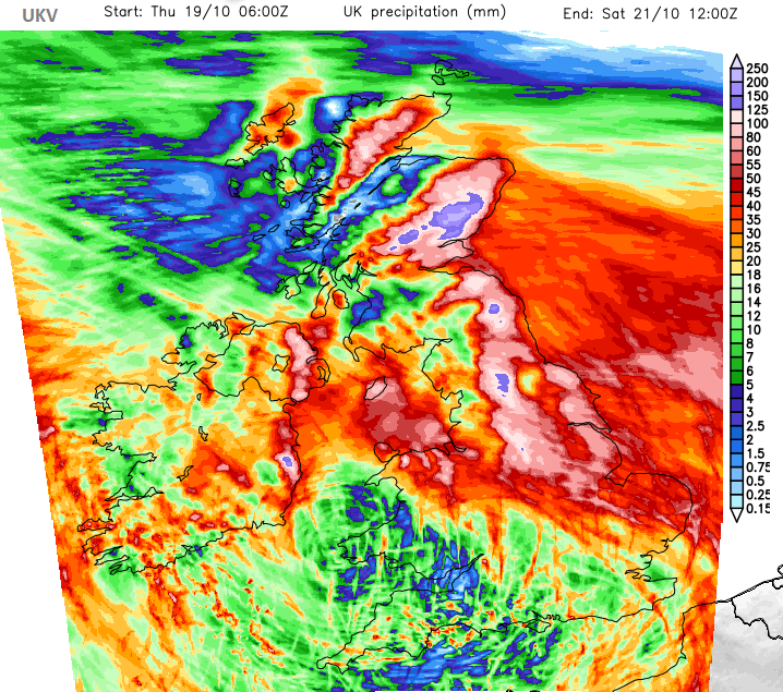 Storm Babet accumulations of rainfall 48 hours