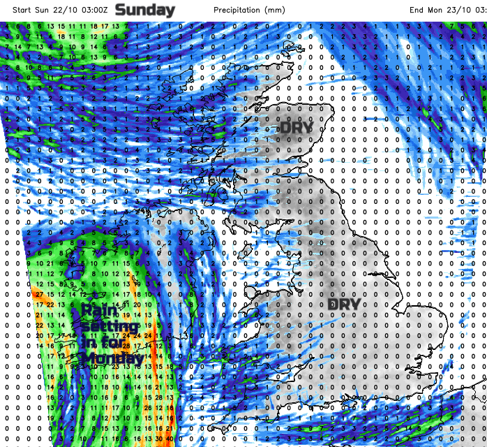 Forecast rain for Sunday