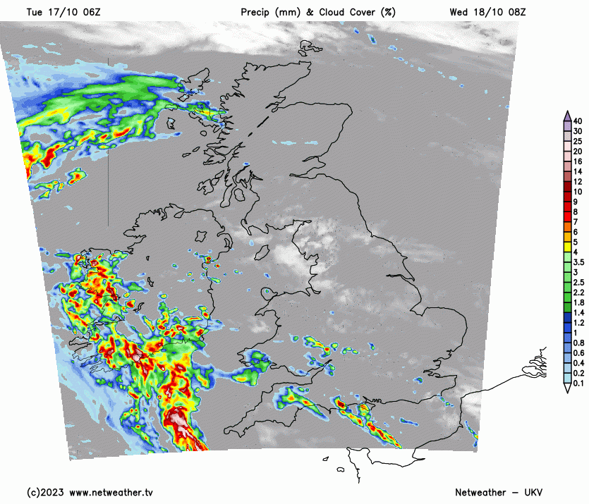 Storm Babet throwing fronts up into the UK on Wednesday