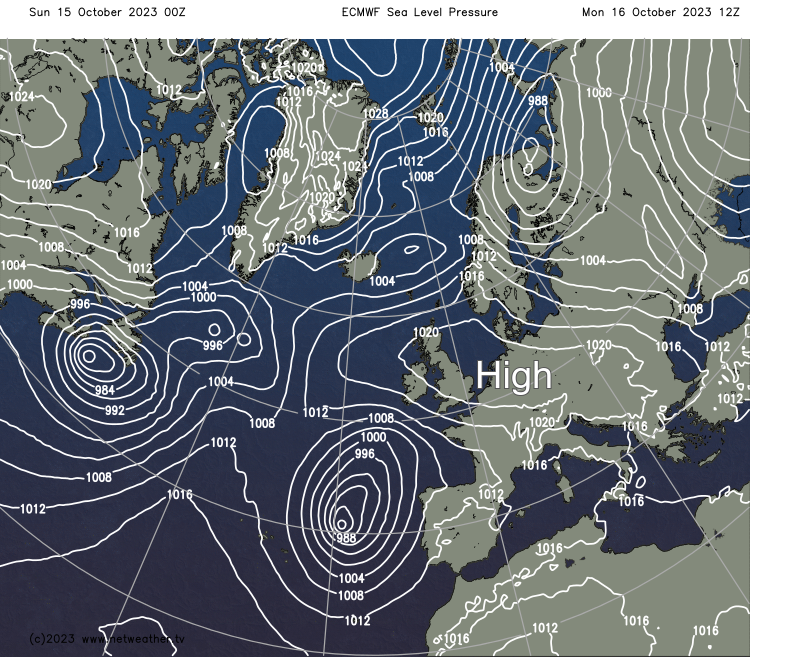High pressure over the UK on Monday