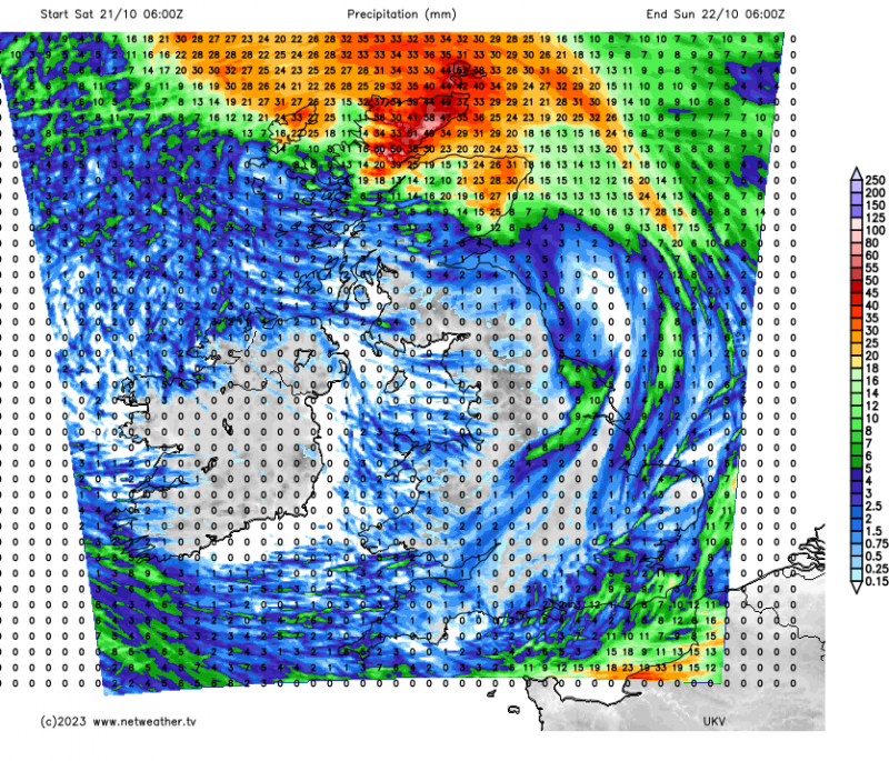 Forecast rainfall totals for the next 24 hours