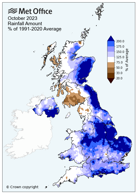 October rainfall UK wettest in eastern Scotland on record