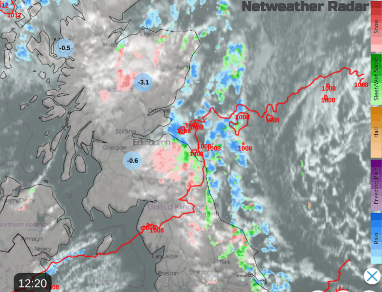 Snow showers for Scotland and eastern England