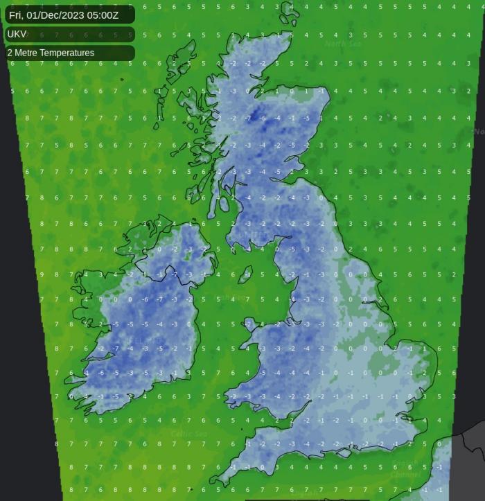 Overnight temperature map