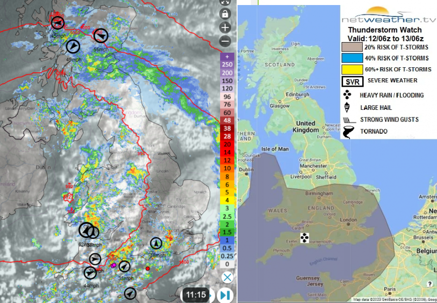 Thunderstorm and heavy rain warnings 