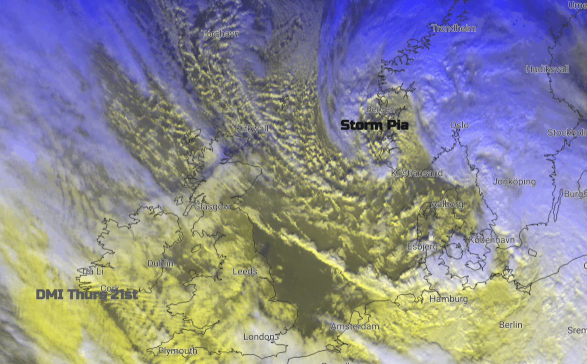 Behind Storm Pia, a bit of Scottish snow but the mild westerly flow will win out