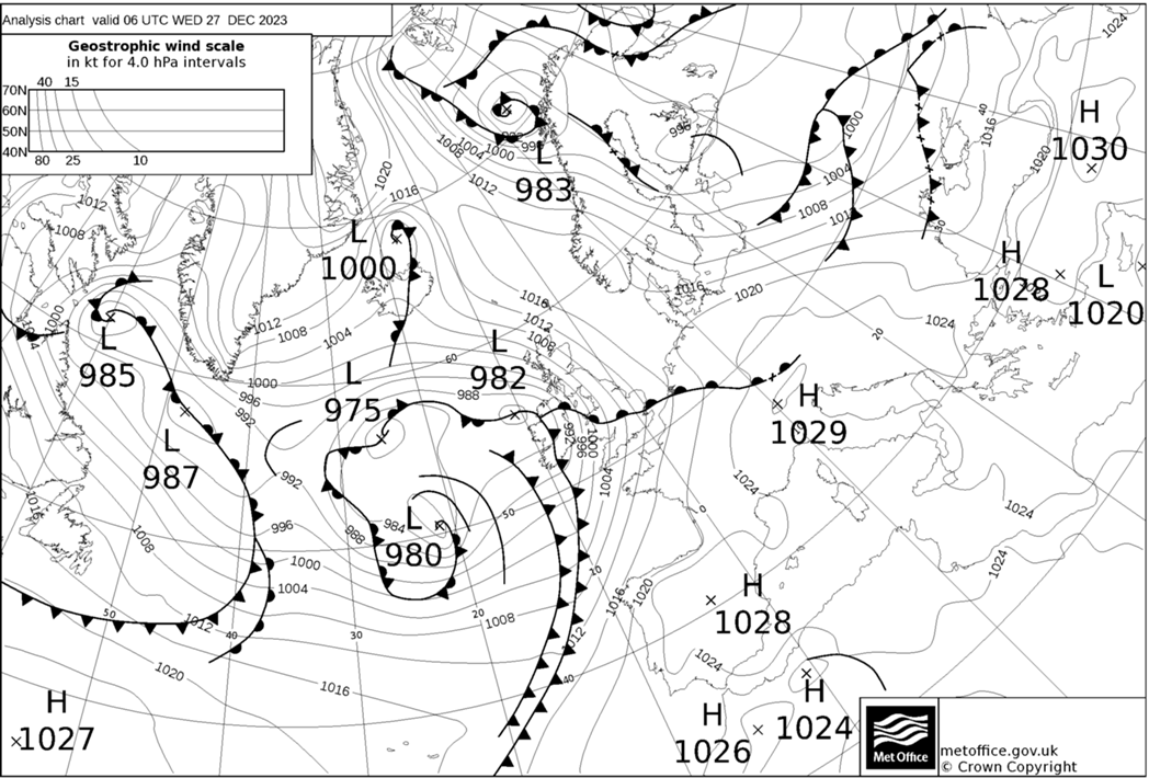 Surface pressure chart for earlier this morning