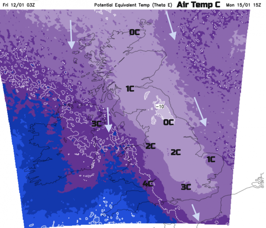 Cold Arctic air for the UK bringing snow