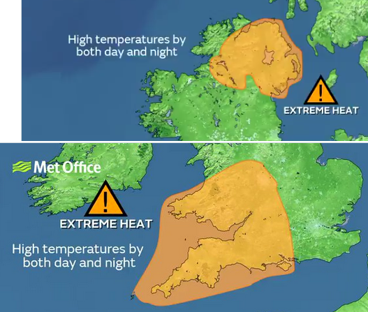 Extreme Heat warning from Met Office 2022