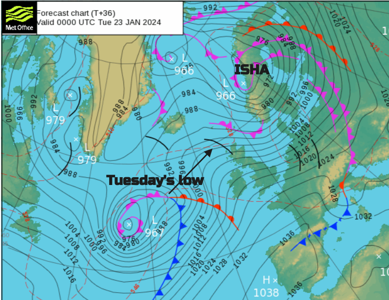 Storm Isha UK weather and next low on pressure chart