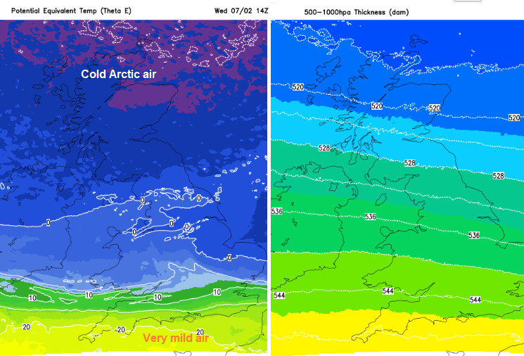 Cold arctic air and very mild air in the far south