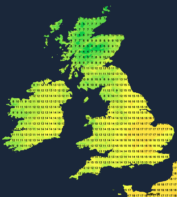 Temperature map for this afternoon
