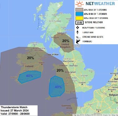THUNDERSTORM WATCH - WEDS 27 MARCH 2024