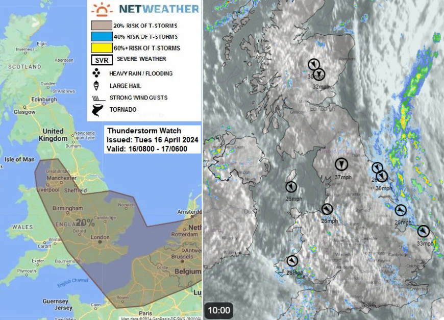 Thunderstorm risk UK weather