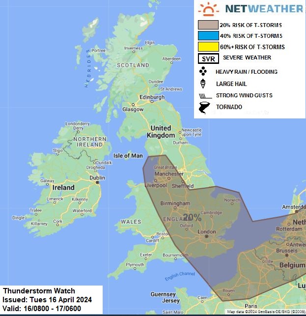 THUNDERSTORM WATCH - TUES 16 APRIL 2024