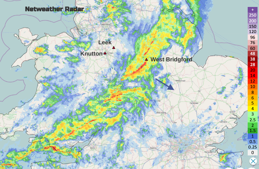 KNutton and West Bridgford radar image possible tornado