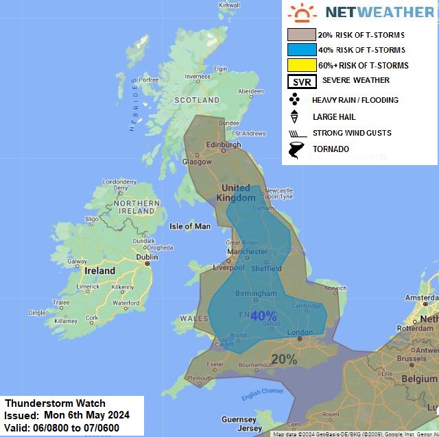 THUNDERSTORM WATCH - MON 6TH MAY 2024