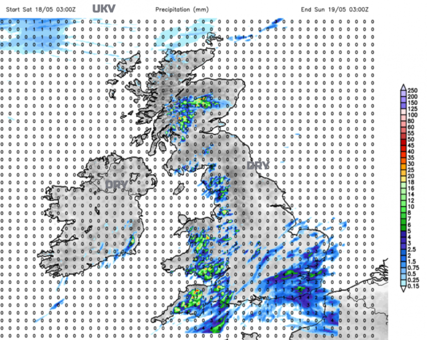 UK rain on SAturday