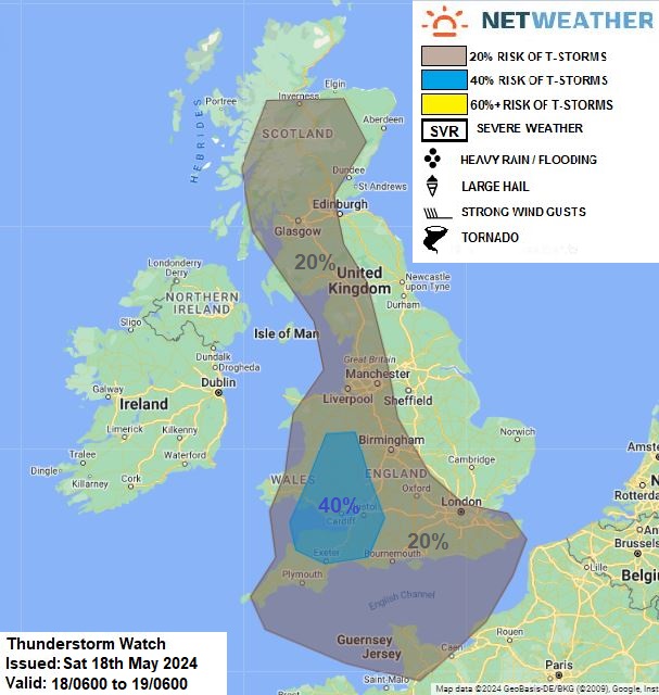 THUNDERSTORM WATCH - SAT 18 MAY 2024