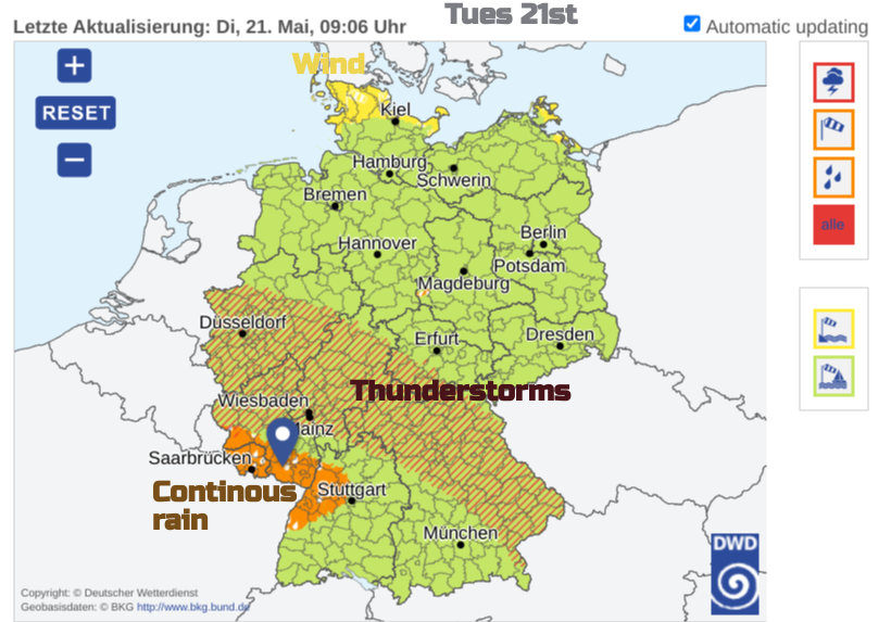 DWD thunderstorm and heavy rain warnings