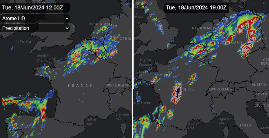 Arome with MCS cell thunderstorms France