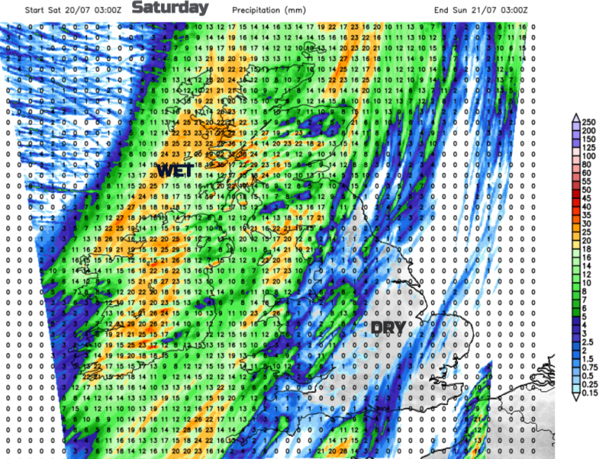 Saturday rainfall totals