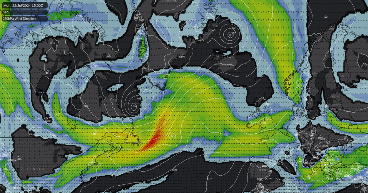 Fleeting hot spell ending as the Jet Stream shifts back towards the UK