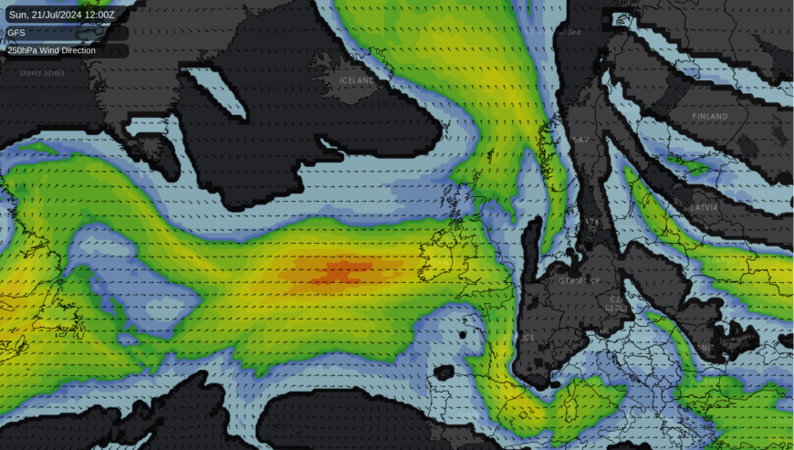 Jet Stream map for Sunday