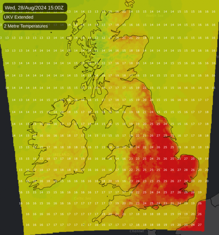 Temperature map for Wednesday