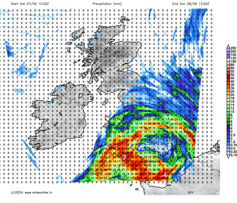 Rainfall total map from the UKV
