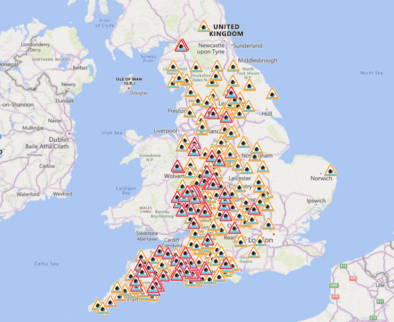 Flood warnings as of 1230 on Sunday