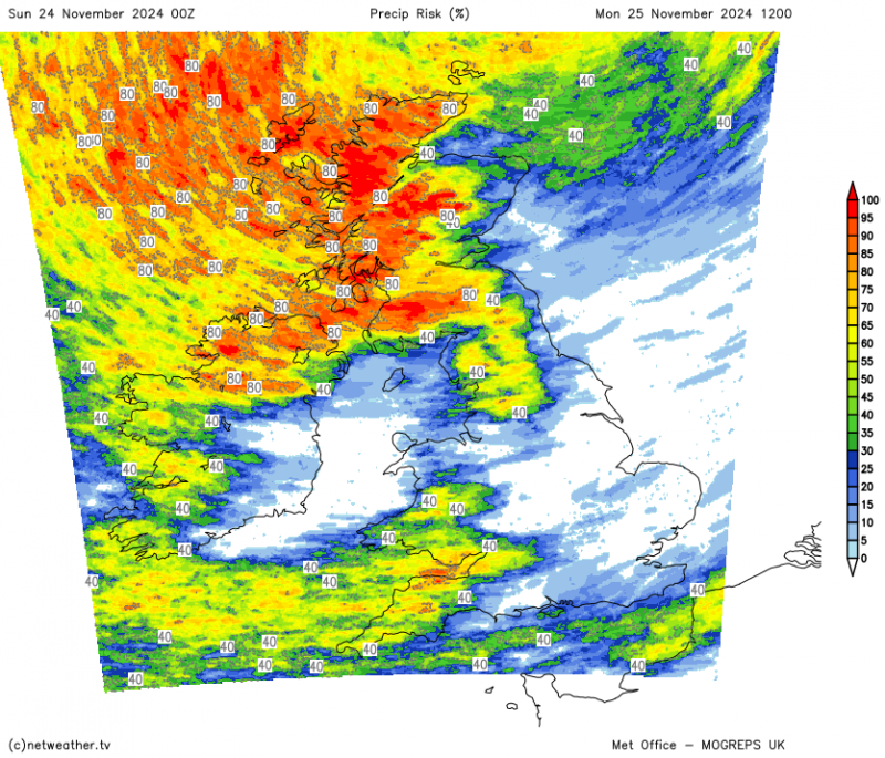 Risk of precipitation on Monday