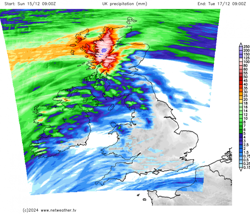 Rainfall totals over the next 48 hours