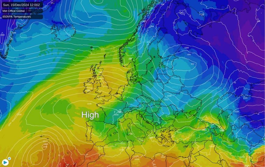 High pressure to the south of the UK