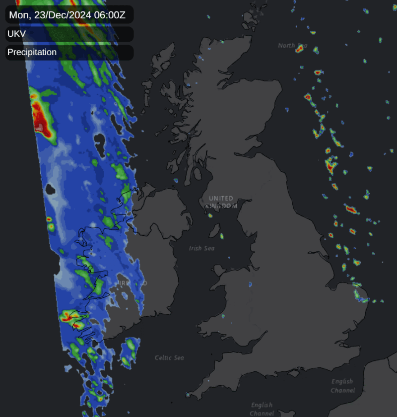 Animation of the precipitation on the 23rd December