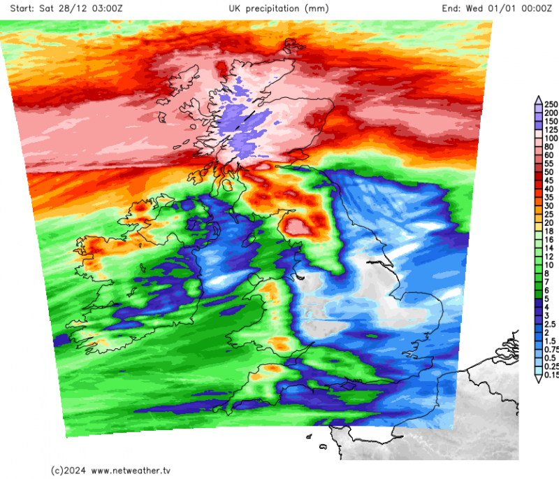 Rainfall total map between now and the New Year
