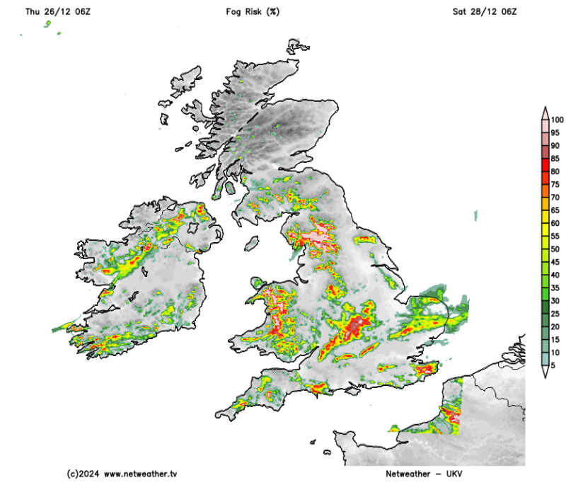 Fog risk map for first thing Saturday