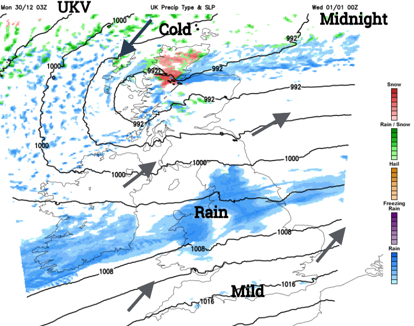 A windy, sometimes wet, end to 2024 with a cold start for 2025
