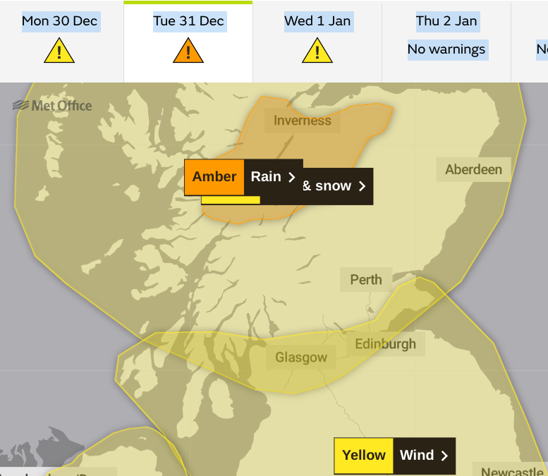 Met Office weather warning Amber