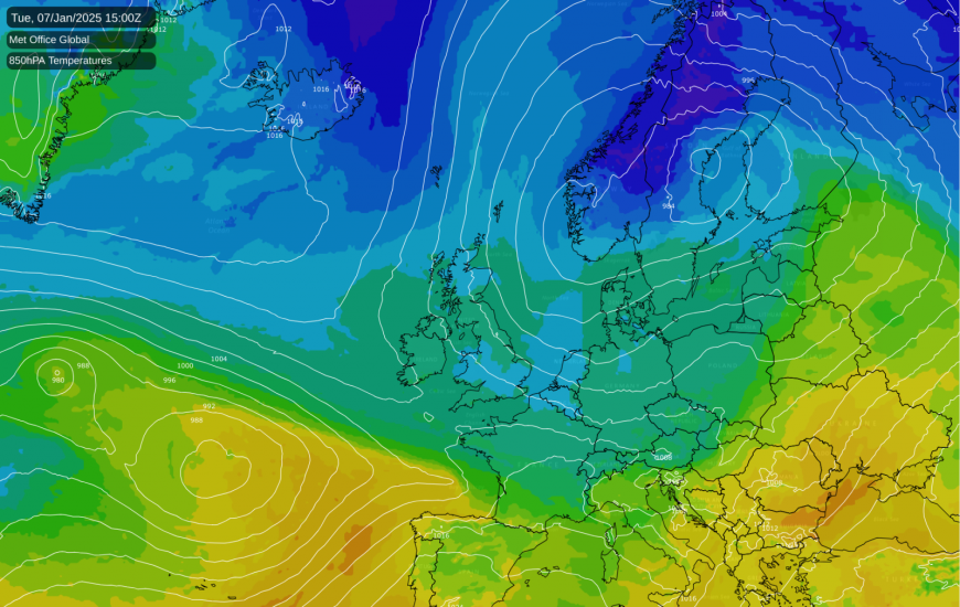 Cold air over the UK on Tuesday
