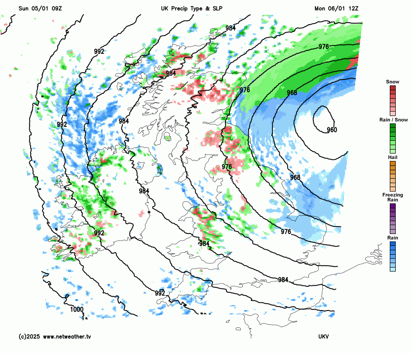 Precipitation type animation for Monday