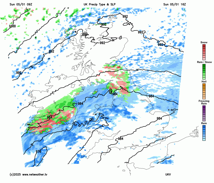Precipitation type forecast for Sunday into Monday