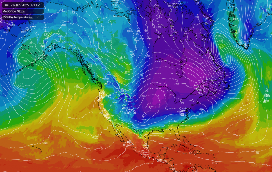 Deep cold over the USA next week