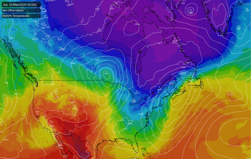 Cold air accumulating in eastern Canada next weekend